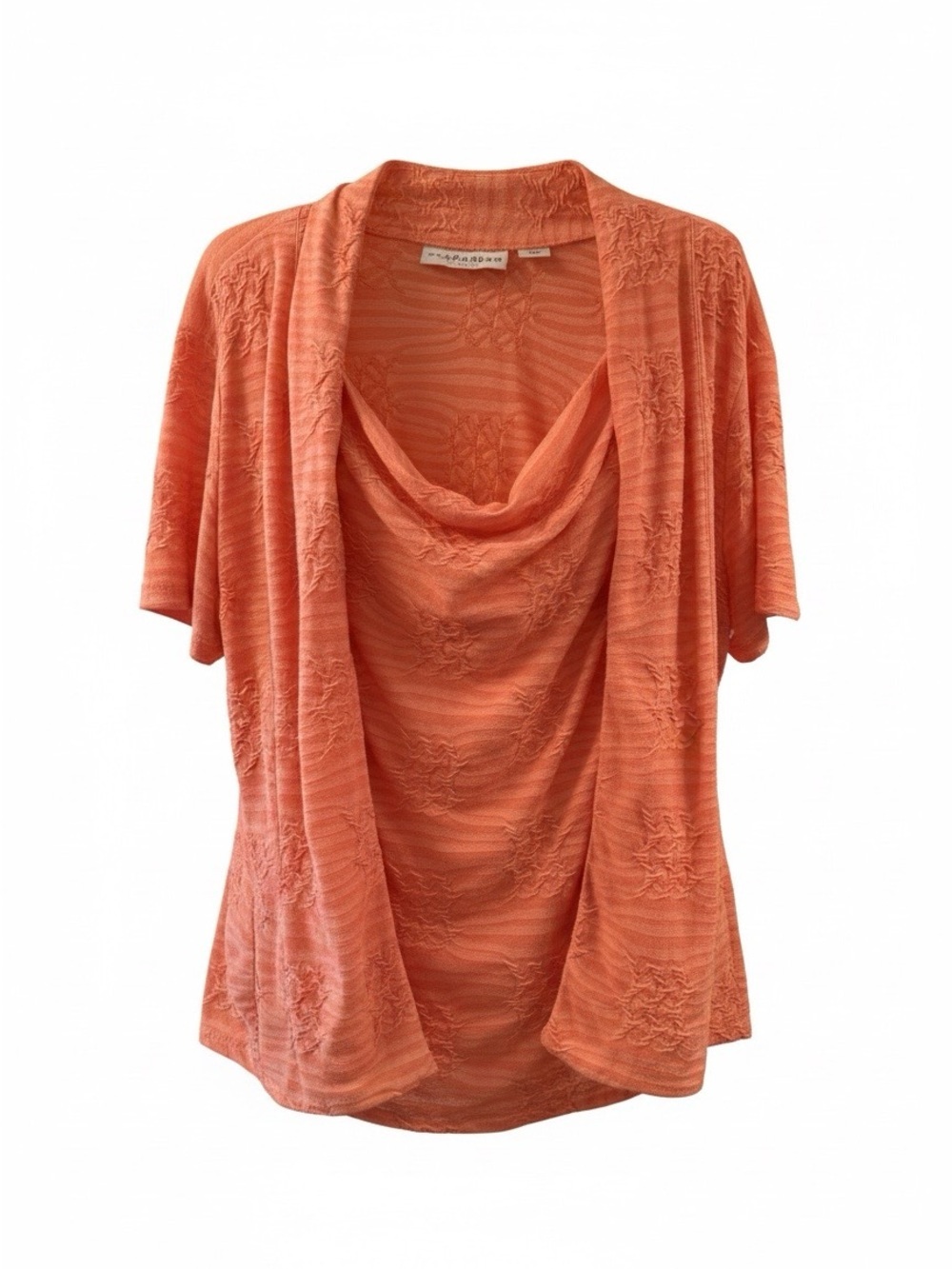 Sag Harbor Coral Orange Textured Draped Neck Short Sleeve Top